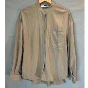 Sophie‎ Rue Women's Button Down Shirt Tan Oversized Collarless Boxy Fit Sz S